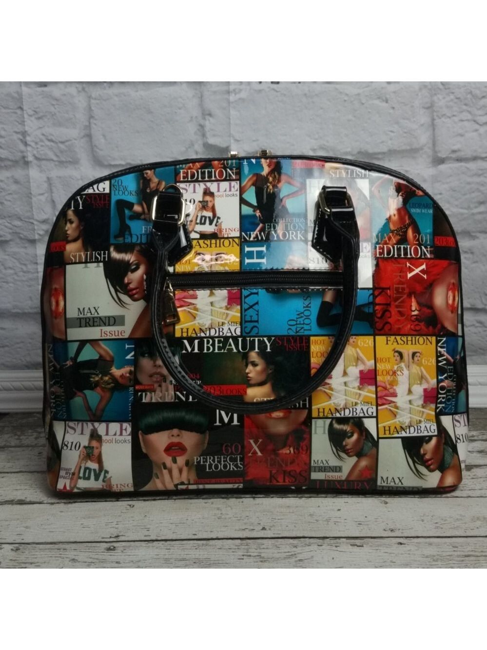 Glossy Magazine Cover Collage Dome Satchel Handbag - Picture 2 of 6